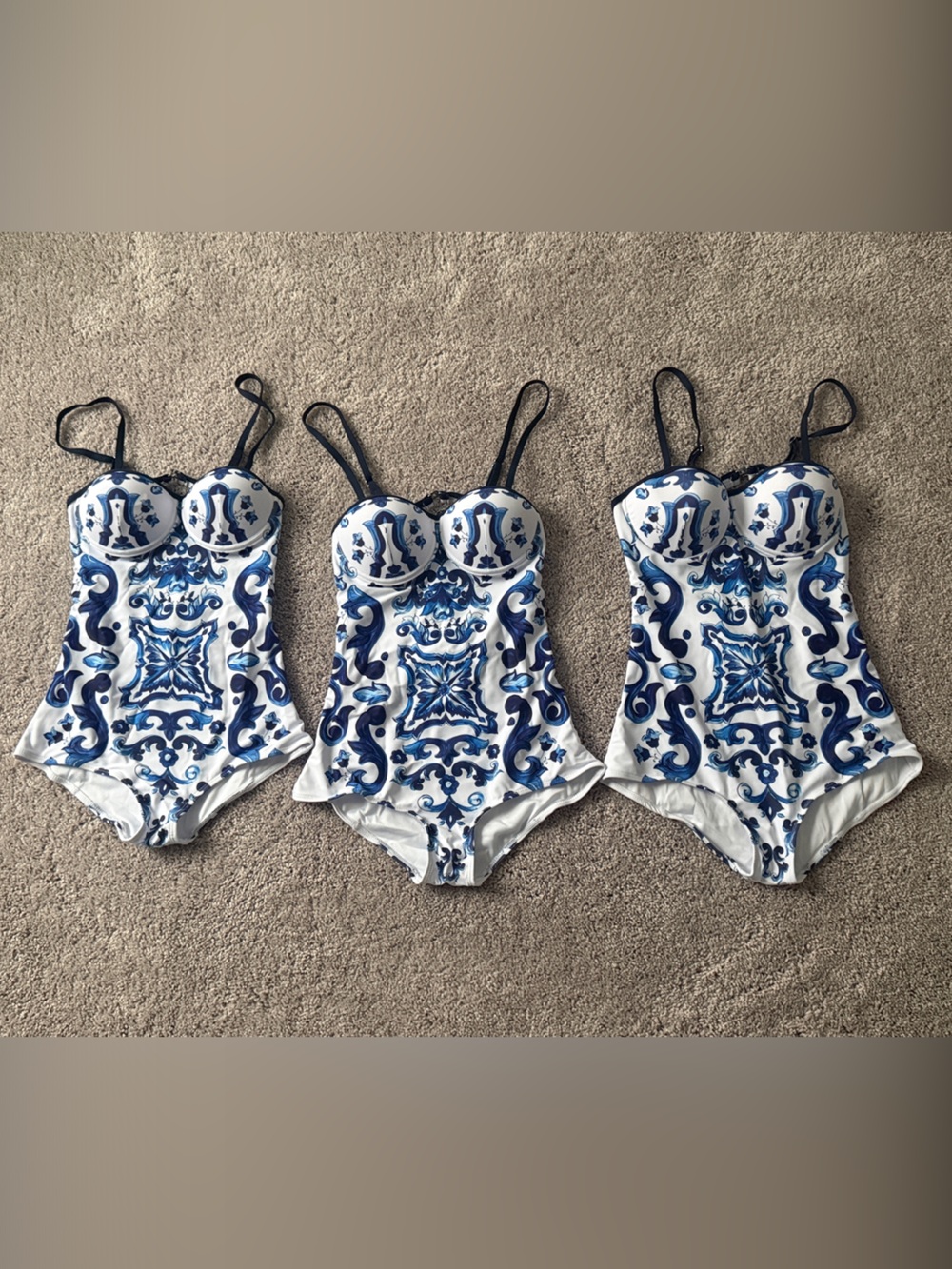 Kids Blue and White Patterned One-Piece Swimsuit